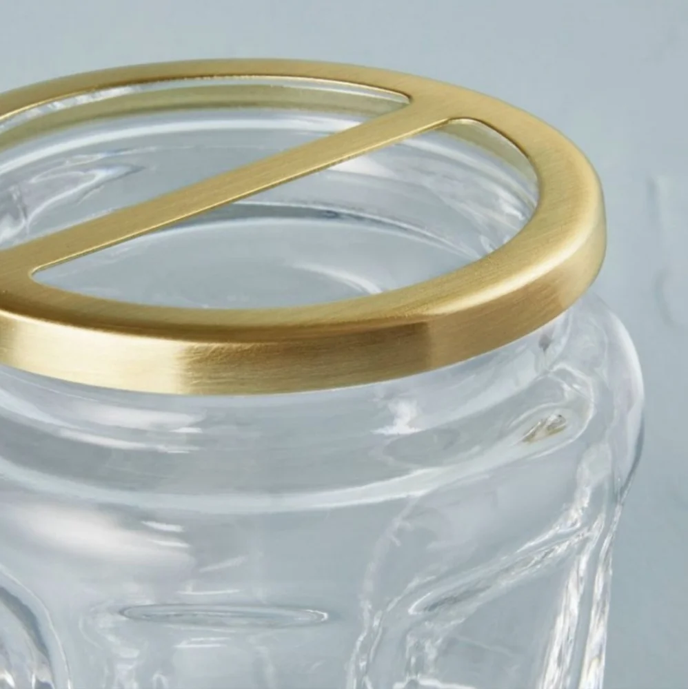 Hearth & Hand Faceted Glass Toothbrush Holder with Gold Tone Metal Divider